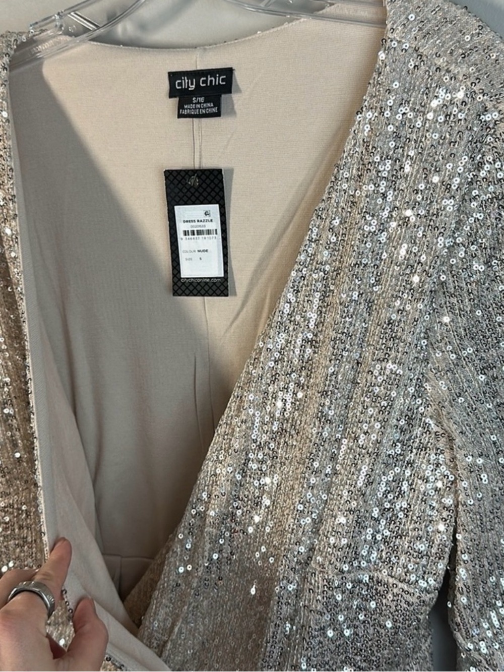 City Chic Champagne Sequin Wrap Dress - Picture 6 of 11